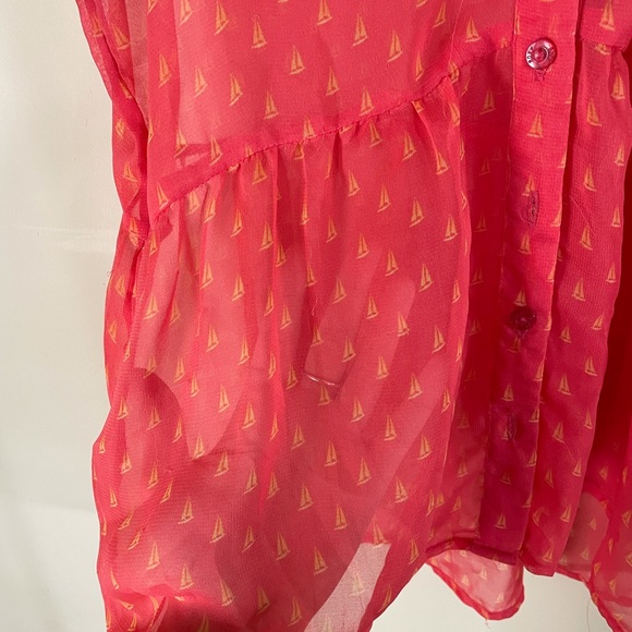 Roxy Sheer Tank Top Button Up Collared Blouse Size Medium - Picture 6 of 10